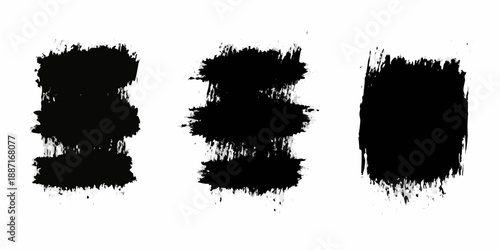 Three abstract black brushstroke shapes arranged vertically on a white background