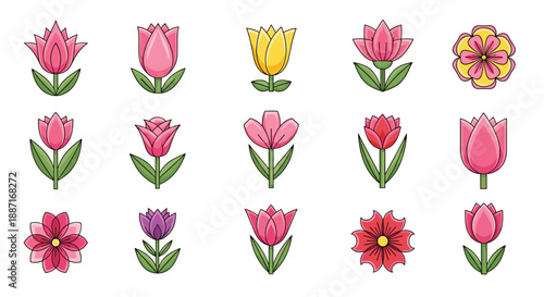 Collection of colorful tulip and flower illustrations