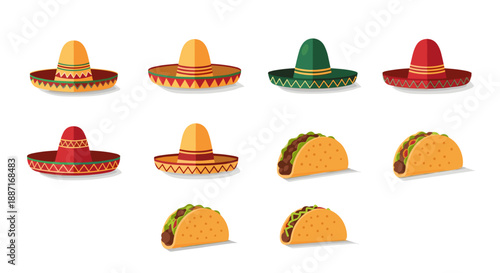 Collection of colorful traditional mexican sombreros