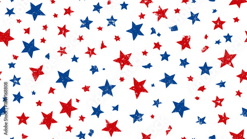 Red and blue stars forming a cheerful, seamless American flag inspired pattern. USA colors star pattern creating a patriotic background