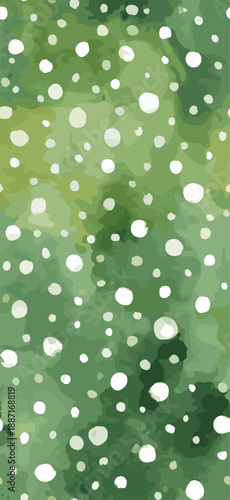 Watercolor green background featuring scattered white and light green polka dots pattern. Watercolor green background with scattered polka dots texture