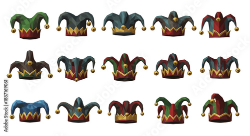 Collection of colorful cartoon demon masks with horns and fierce expressions