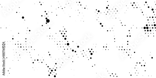 Chaotic black bokeh on a white background, dark spots texture, abstraction, falling snow, star sky, dark glare of light texture