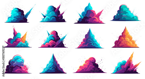 Collection of colorful abstract mountain landscape illustrations