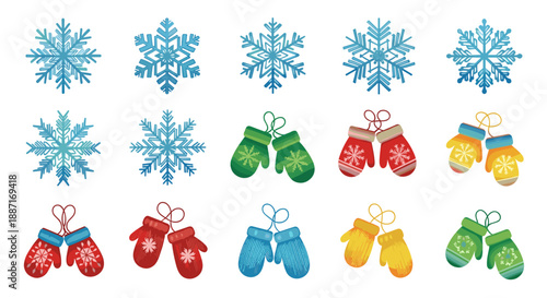 Collection of colorful christmas ornaments and snowflakes
