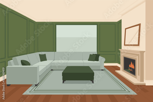 Cozy Living Room Interior with Green Accents, modern home interior concept