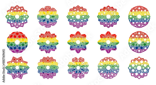 Colorful rainbow rainbowcolored rainbow flag symbols in various shapes