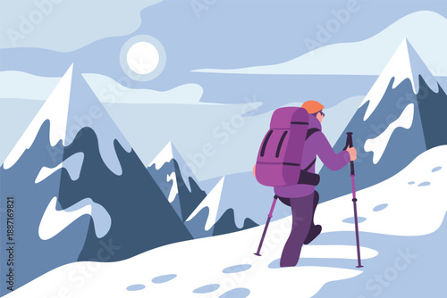Winter Mountain Trekking Adventure, outdoor exploration concept