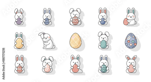 Cute cartoon mice and egg characters set