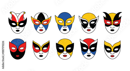 Collection of colorful traditional mexican lucha libre masks with vibrant designs