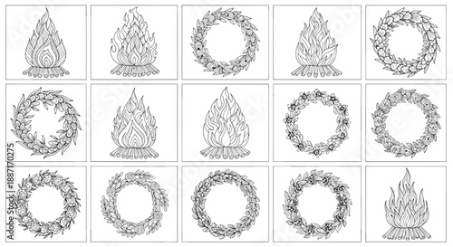 Collection of decorative wreaths and garlands for festive decoration