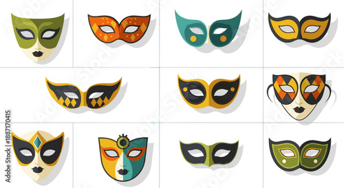 Collection of colorful decorative masks with various designs and colors