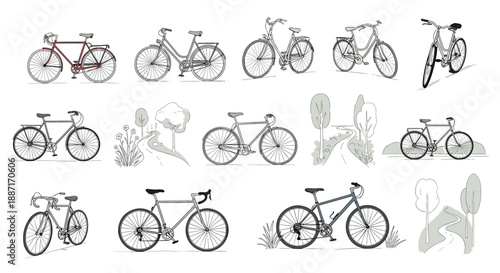Collection of various bicycles with different styles and designs