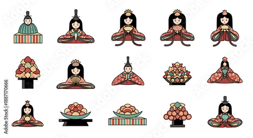 Collection of traditional asian goddess statues and decorative figures