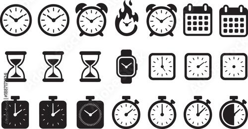 Black and white clock and time clocks watches timers calendars