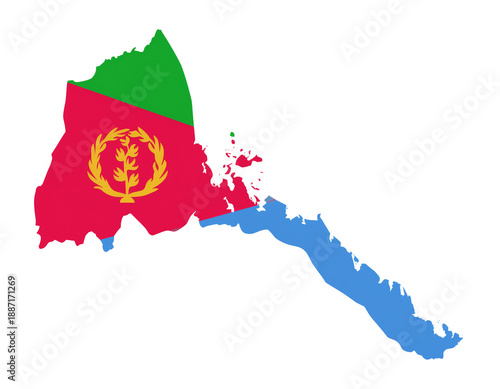 Map of Eritrea Silhouette with National Flag Colors and Laurel Wreath Emblem Isolated on White