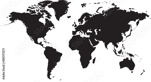 Black map on white background black and white isolated geography map continents