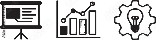 Business presentation and chart with gear and light bulb