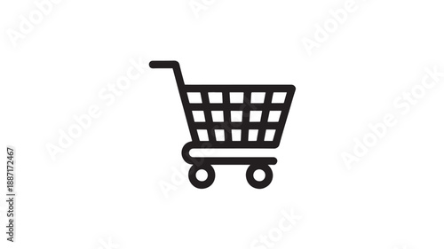 Shopping Cart Icon in Simple Flat Design with Black Color on White Background for E-commerce