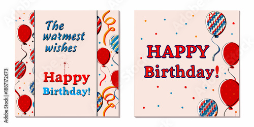 Colorful birthday cards with balloons and heartfelt wishes for a celebration