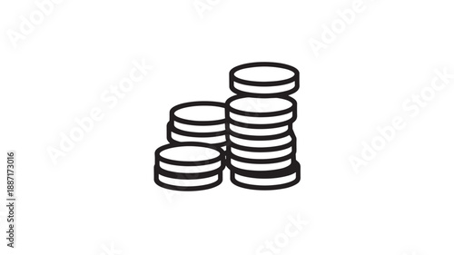 Stacks of Coins Simple Illustration Minimalist Black Outline Isolated on White for Finance
