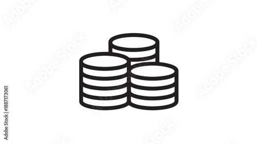Stacked Coins in Simple Line Art with Monochrome Color on White Background for Financial Illustration