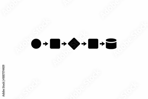 Clear illustration of a fundamental business process flow diagram with data storage isolated on transparent background, isolated on white background, Vector