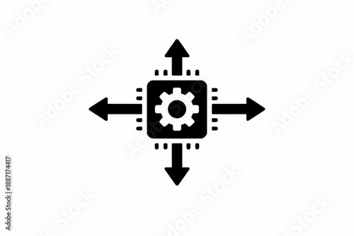 Central processing unit with directional arrows representing control, expansion, and data flow isolated on transparent background, isolated on white background, Vector