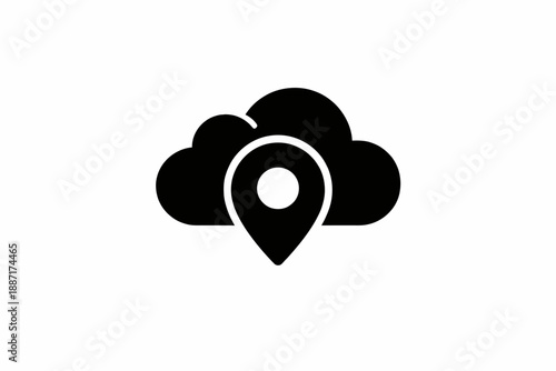 Global cloud computing with geo-location pin representing data services and storage isolated on transparent background, isolated on white background, Vector