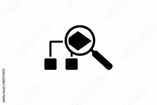 Deep dive analysis into a data structure or process flow using a magnifying glass icon isolated on transparent background, isolated on white background, Vector