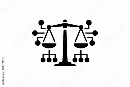 Digital justice scale icon representing the balance between law and technology isolated on transparent background, isolated on white background, Vector