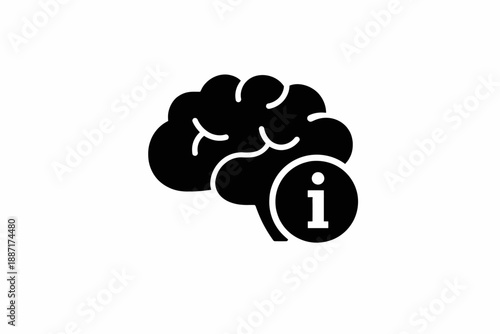 Information processing and knowledge acquisition represented by a brain and 'i' icon isolated on transparent background, isolated on white background, Vector