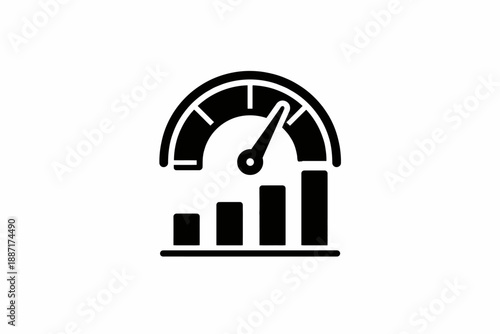 Performance gauge with increasing bar chart icon representing business growth and data isolated on transparent background, isolated on white background, Vector