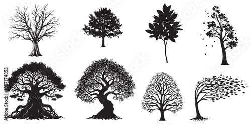 Minimalist tree silhouettes collection Vector
