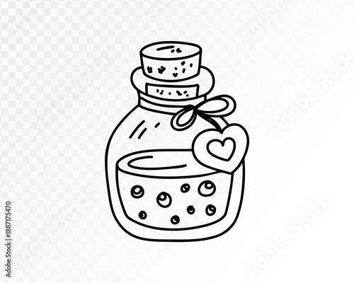 Hand Drawn Love Potion Bottle with Heart Outline