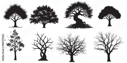 set of trees silhouettes