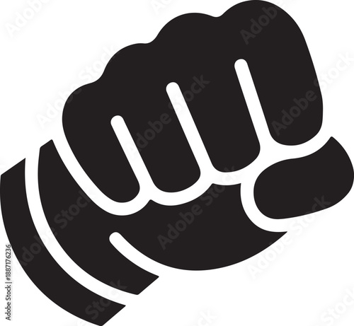 Black and white abstract hand gesture symbol with swirling lines