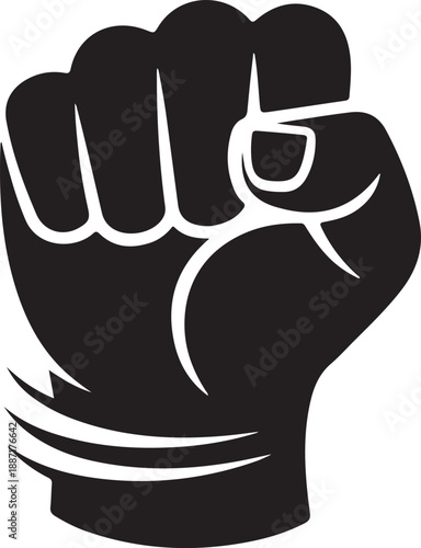 Black and white fist symbolizing power and strength with motion lines