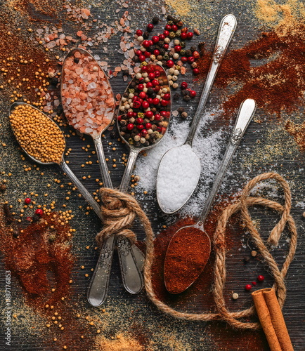 spices on silver spoons