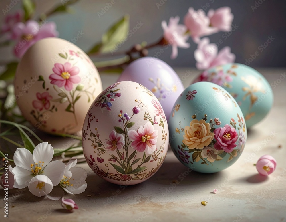 Fototapeta premium Ostereier mit floralen Mustern