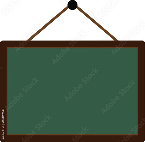 Blank green chalkboard with brown frame and hanging strings, ideal for educational, classroom, school, or teaching-themed design and presentation elements