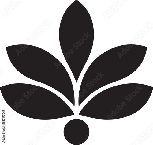 Black stylized flower with five petals and a central circle
