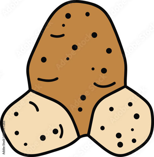 Playful cartoon potatoes with expressive faces in light brown tones, ideal for children’s food illustrations, educational materials, and vegetable-themed character design.