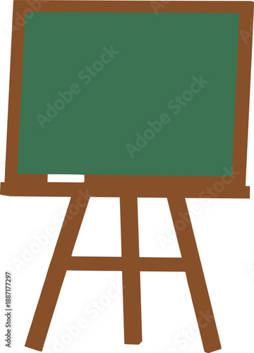 Green chalkboard mounted on wooden easel with white chalk piece, ideal for educational, classroom, presentation, and teaching-themed design elements