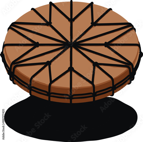 Stylized traditional hand drum with rope tension and star-like pattern, ideal for cultural, musical, educational, and performance-themed design elements