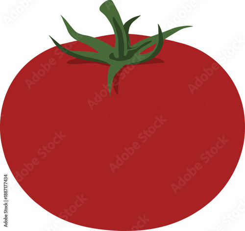 Stylized red tomato with green stem and smooth shading for food, vegetable, nutrition, and educational or seasonal design themes