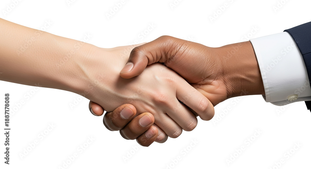 custom made wallpaper toronto digitalDiverse Business Partnership: Close-up of a handshake between a Caucasian person and an African American person, symbolizing unity and collaboration.