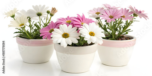 Wallpaper Mural Beautiful daisies in pots, isolated on white. Studio shot Torontodigital.ca