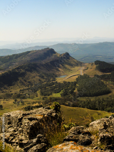 Looking down over the valleys and mountains surrounding Kaapsche Hoop, South Africa. 