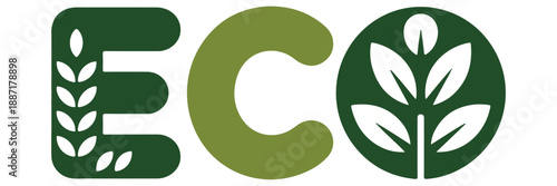 Eco word concept design element featuring stylized letters made from natural elements like wheat stalks and plant leaves symbolizing environmental friendliness and sustainable living vector image